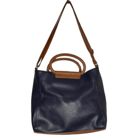Relic Versatile Pebbled Faux Leather Bag  - Navy/Tan - 13" w x 3.5" d x 11.5” h - Picture 2 of 15